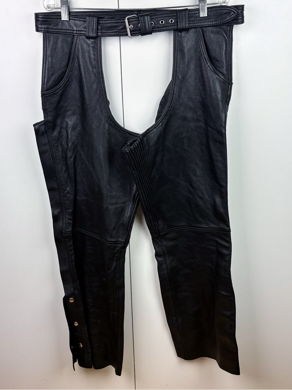 Vintage Leather Motorcycle Biker Rider Assless Chaps Pants Black Western Grunge